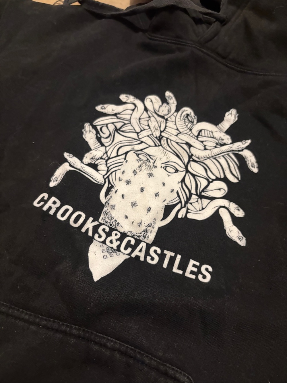 Crooks & Castles Black Hoodie with White Medusa Graphic